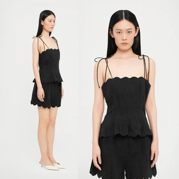 Hofmann Copenhagen Yara Linen Scalloped Blouse Black NWT Size 40 Medium - Picture 12 of 15